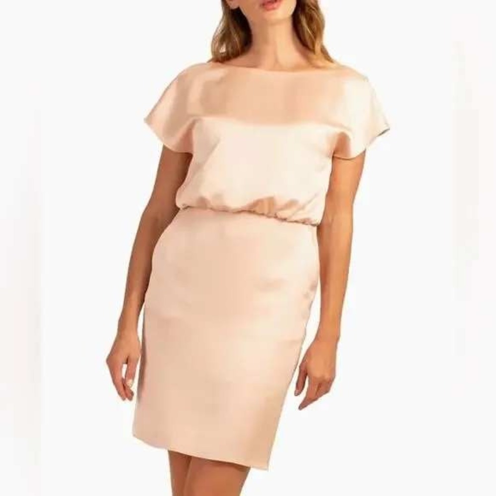 Trina Turk Amuse Dress Blush Pink Satin V-Neck Elastic‎ Waist Mini FLAW 16 NWT